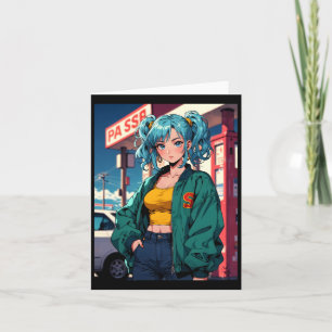 Cartão Retro Anime Gas Station Girl Vintage Street Fashio