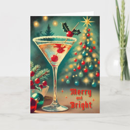 Cartão Retro Anos 50 Coquetel Martini de Natal Alegre e R