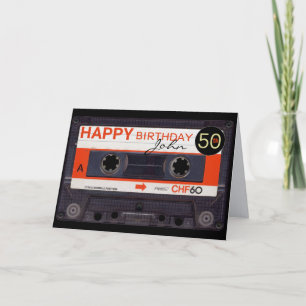 Cartão Retro Audiotape S 50º aniversário do nome reto-ver