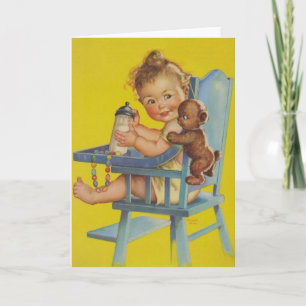 Cartão Retro Baby In High Chair Greeting Card
