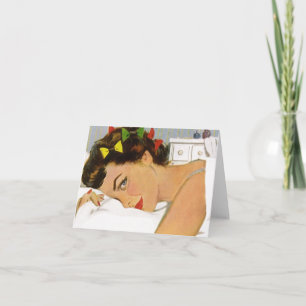 Cartão Retro Blank Card Cute Pillow Talk Gal Lady Woman