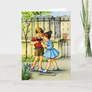 Cartão Retro Children And Bird Note Card