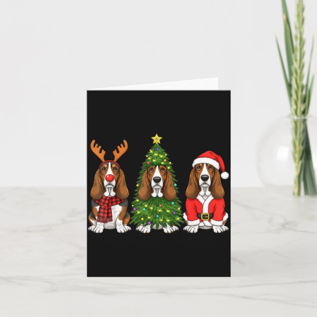 Cartão Retro Christmas Bet Hound Santa Reindeer Dog Lover (Frente)