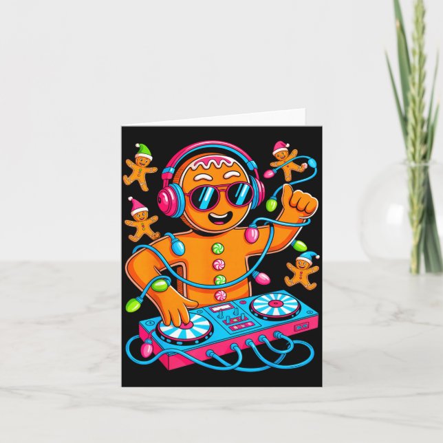 Cartão Retro Christmas House Music Gingerbread Dj Techno  (Frente)