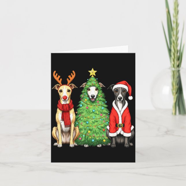 Cartão Retro Christmas Whippet Santa Reindeer Dog Lover  (Frente)