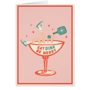 Cartão Retro Coma, Dink e Seja Feliz Pickleball Natal