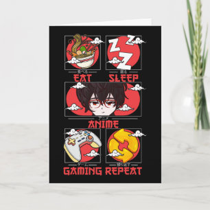 Cartão Retro Comer Dormir Anime Jogos Repetir Kawaii Anim