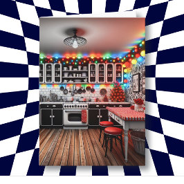 Cartão Retro Cottage Kitchen Natal