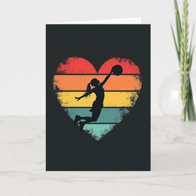 Cartão Retro de Basquete Feminino com Coração (Frente)