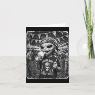 Cartão Retrô Divertido Alien Patriótico Bandeira American