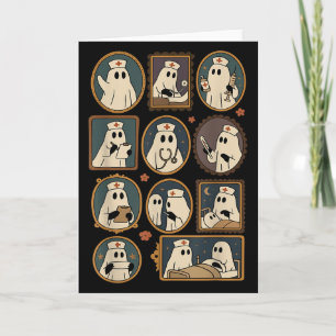 Cartão Retro Divertido Boo Fantasma Enfermeira Assustador