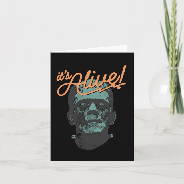 Cartão Retro Divertido Está Vivo Monstro de Frankenstein  (Frente)