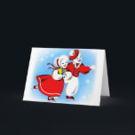 Cartão retro do boneco de neve do Natal do kitsch<br><div class="desc">Cartão de patinagem do boneco de neve do Natal retro do kitsch 60s do vintage,  caracterizando dois povos maravilhosos da neve que patinam em uma lagoa!</div>