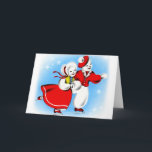 Cartão retro do boneco de neve do Natal do kitsch<br><div class="desc">Cartão de patinagem do boneco de neve do Natal retro do kitsch 60s do vintage,  caracterizando dois povos maravilhosos da neve que patinam em uma lagoa!</div>