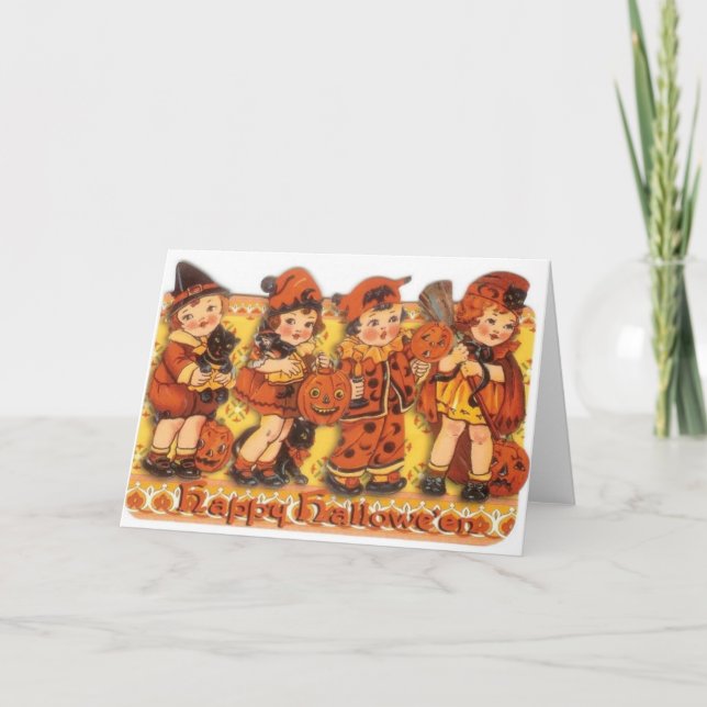 Cartão retro do Dia das Bruxas (Frente)