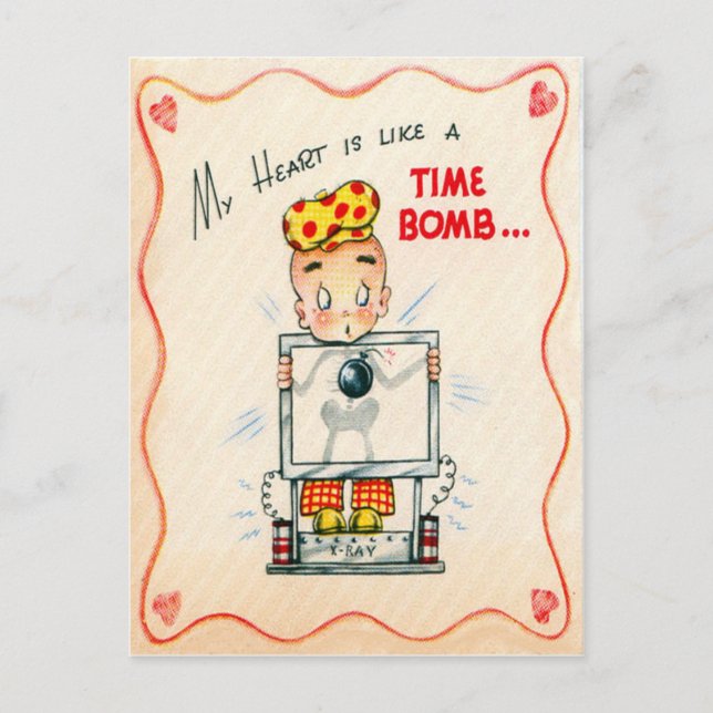 Cartão retro dos namorados do raio X do coração do (Frente)