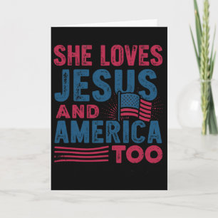 Cartão Retro Ela Ama Jesus E a América Também 4 De Julho