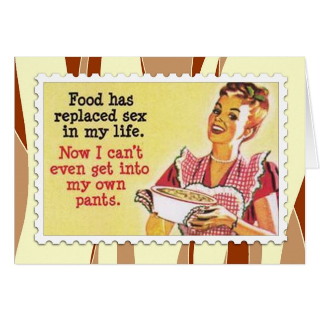 Cartão retro engraçado do cozinhar da mulher (Frente Horizontal)