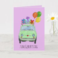Cartão Retro Fiat 500 de aniversário alemão