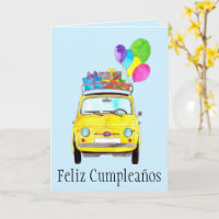 Cartão Retro Fiat 500 de Aniversário Espanhol