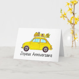 Cartão Retro Fiat 500 de aniversário francês