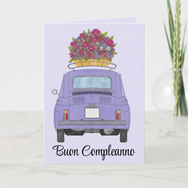 Cartão Retro Fiat 500 de Aniversário Italiano (Frente)