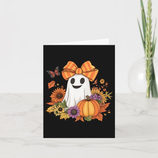 Cartão Retro Floral Boo Ghost Pumpkin Arco Halloween Mulh (Frente)