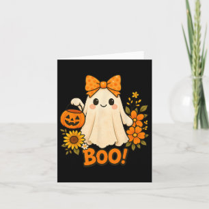 Cartão Retro Floral Boo Ghost Pumpkin Arco Halloween Mulh
