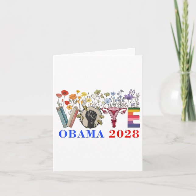 Cartão Retro Floral Obama 2028 (Frente)