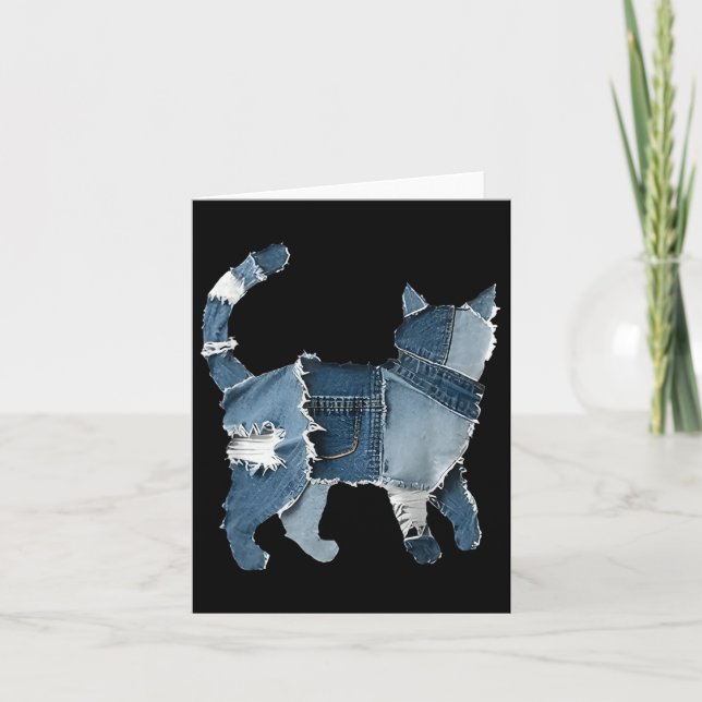 Cartão Retro Funny Denim Patch Animal Cat (Frente)