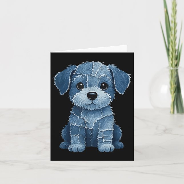 Cartão Retro Funny Denim Patch Animal Dog Impressão (Frente)