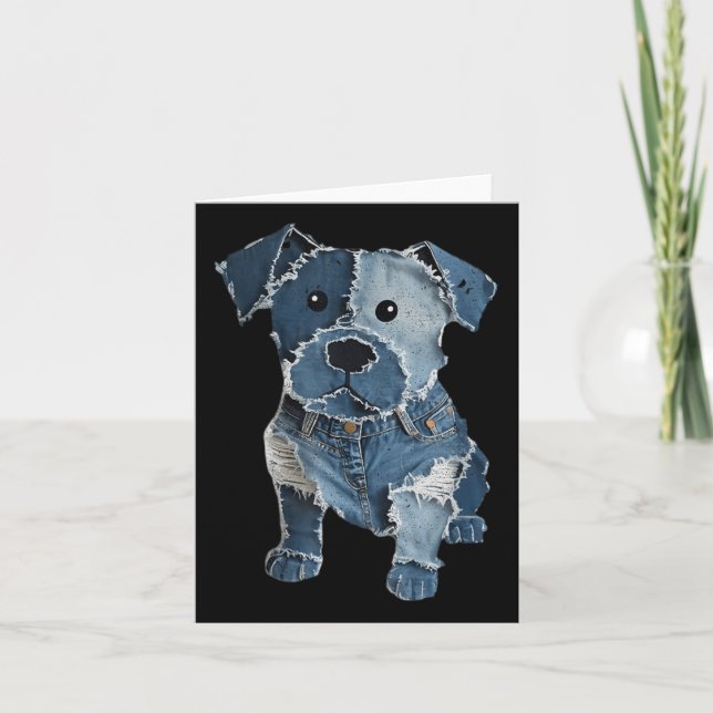 Cartão Retro Funny Denim Patch Animal Dog Impressão Para  (Frente)