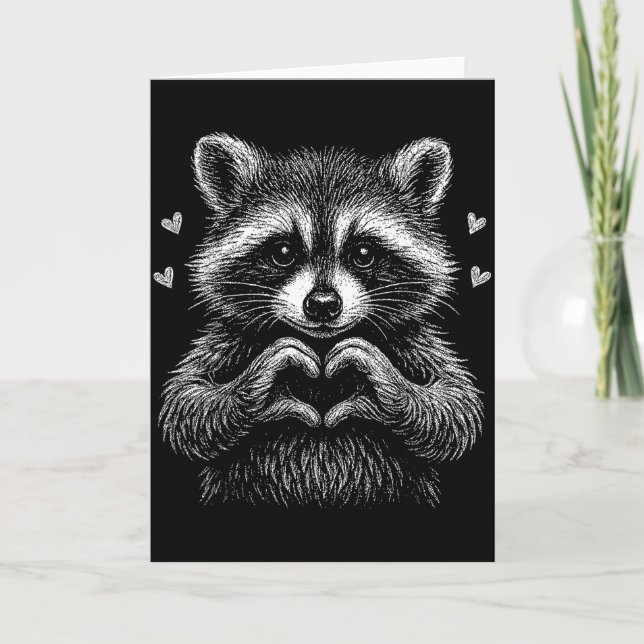 Cartão Retro Funny Feral But Cute Valentine Raccoon Love  (Frente)