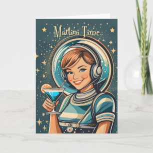 Cartão Retro Futurista Hora do Astro Girl Martini