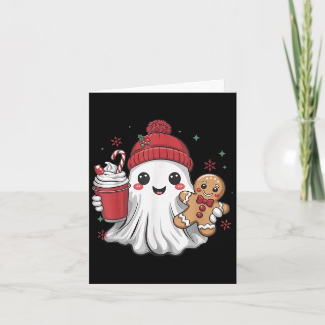 Cartão Retro Ghost Beanie Christmas Holiday Xmas Coffee G (Frente)