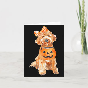 Cartão Retro Goldendoodle Abóbora Jack O Lanterna