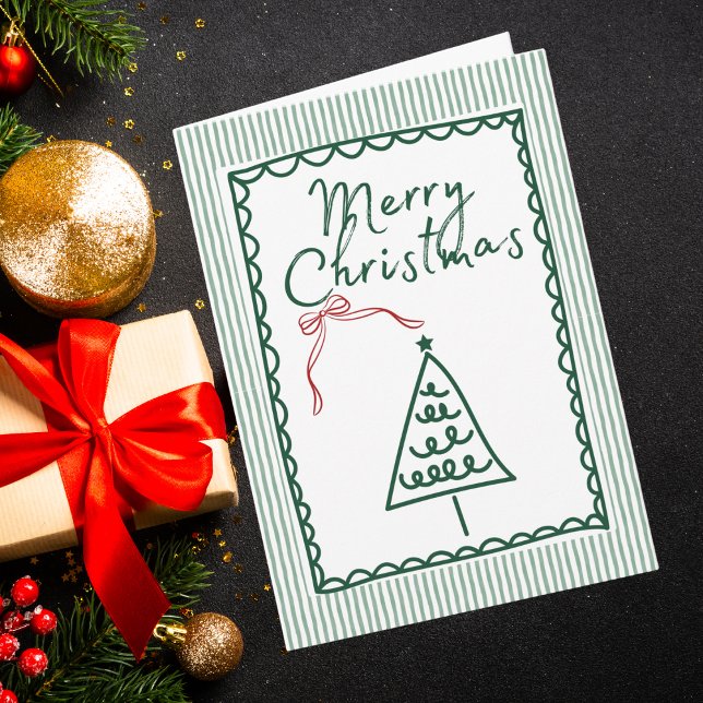 Cartão Retro green Christmas Tree & Family Photo Custom  (Criador carregado)