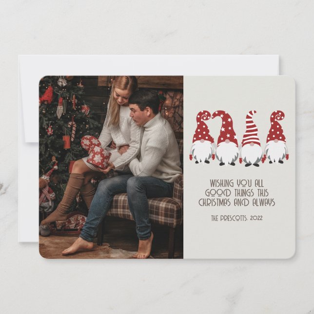Cartão Retro Groovy Foto dos Gnomos de Natal (Frente)