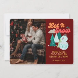 Cartão Retro Groovy Foto Natal Deixe nevar