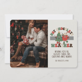 Cartão Retro Groovy Foto Natal Quente Chocolate Clima