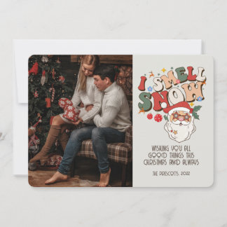 Cartão Retro Groovy Foto Papais noeis de Natal I Cheira S
