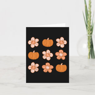 Cartão Retro Groovy Halloween Fall Hippie Pumpkin Floral