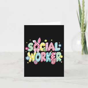 Cartão Retro Groovy Social Worker Bunny Ear Engraçado Pás