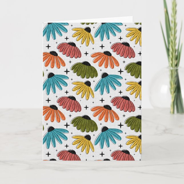 Cartão Retro Halftone Coneflowers (Frente)