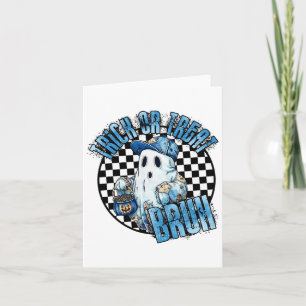Cartão Retro Halloween Blue Denim Patchwork Spookie Ghost