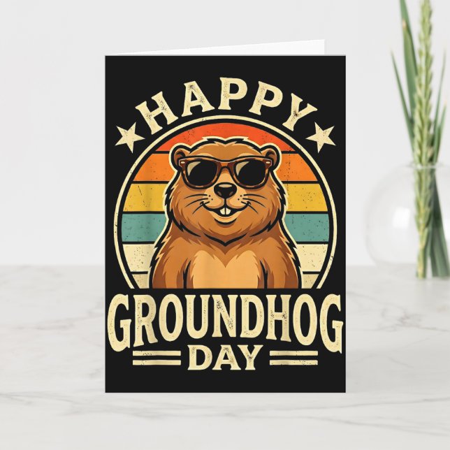 Cartão Retro Happy Groundhog Day Cool Ground Hog Day 2026 (Frente)