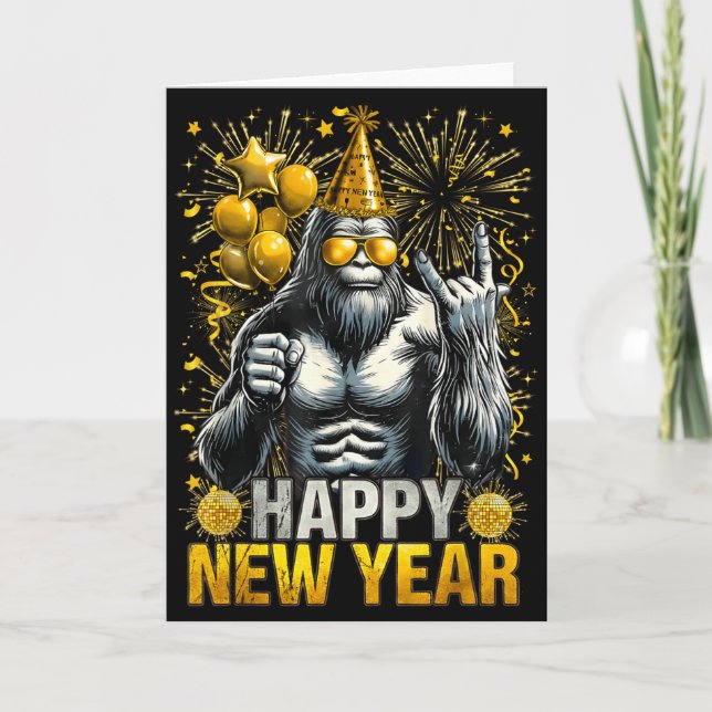 Cartão Retro Happy New Year 2026 Bigfoot Lovers New Years (Frente)