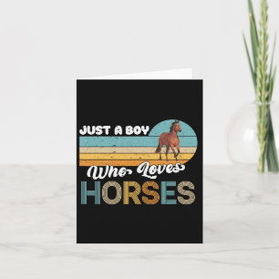 Cartão Retro Horseback Andando Sobre Um Menino Que Ama
