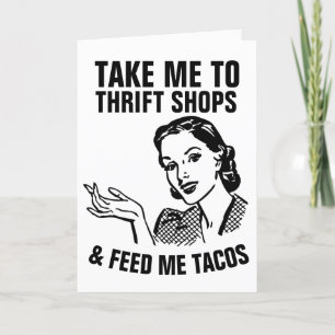 CARTÃO RETRO HOUSEWIFT THRIFT COMPRAS E TACOS ENVOLVIDOS