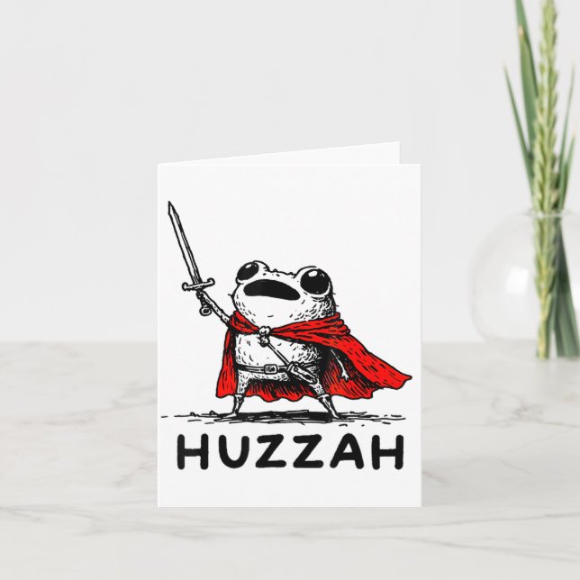 Cartão Retro Huzzah Frog Knight Funny Sword Meme Quote  (Frente)